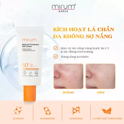 Kem chống nắng nâng tông, dưỡng trắng, ngừa lão hóa và bảo vệ da toàn diện – Mirum Multi UV Protection Sun Cream SPF 50+/PA+++ 50ml